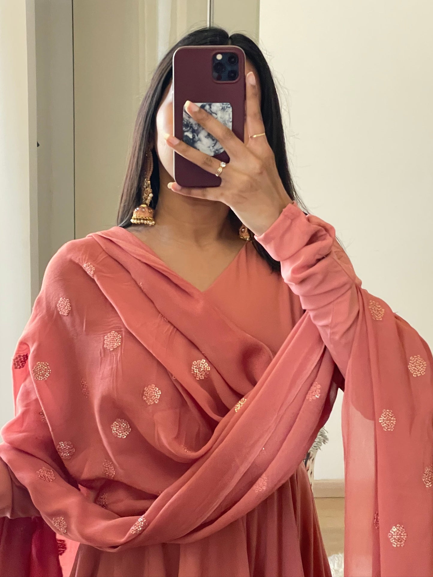 #MBA1827 High low anarkali set- Peach