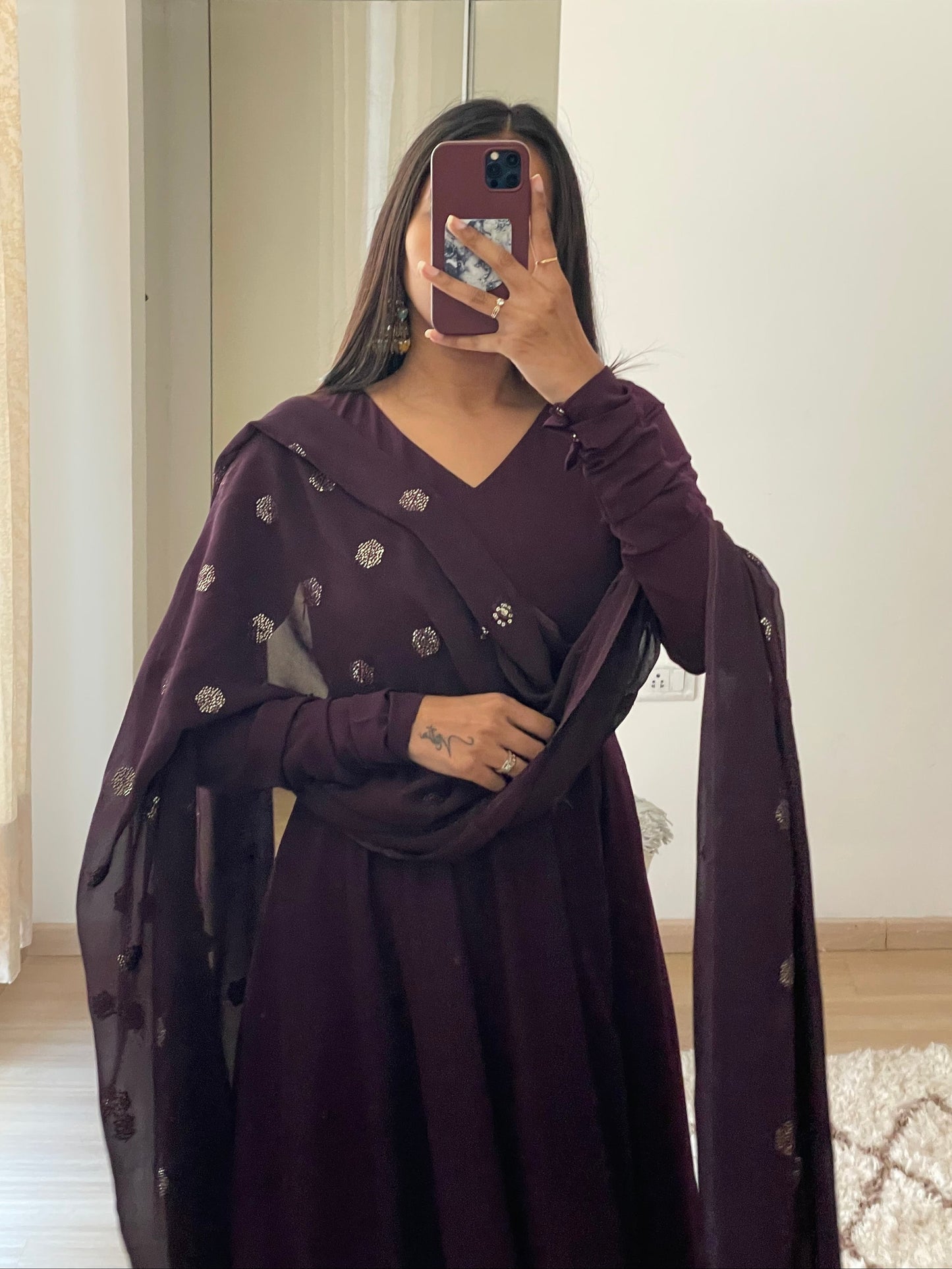 #MBA1844 High low anarkali set- Plum wine