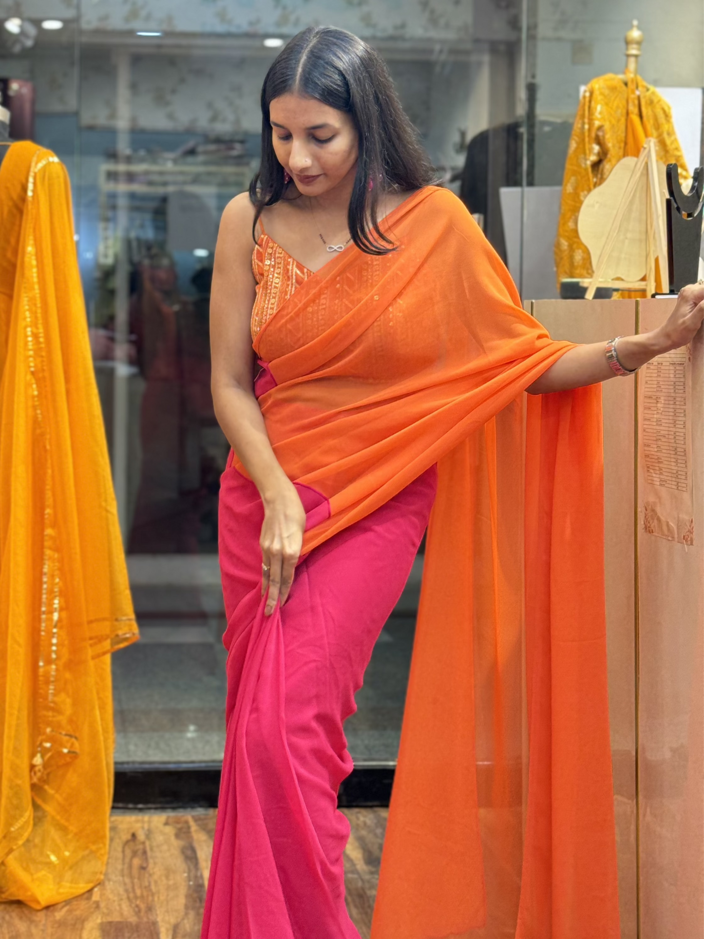#MBA1729 Bollywood saree- Orange pink