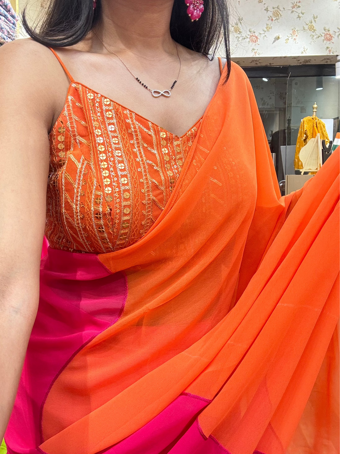 #MBA1729 Bollywood saree- Orange pink