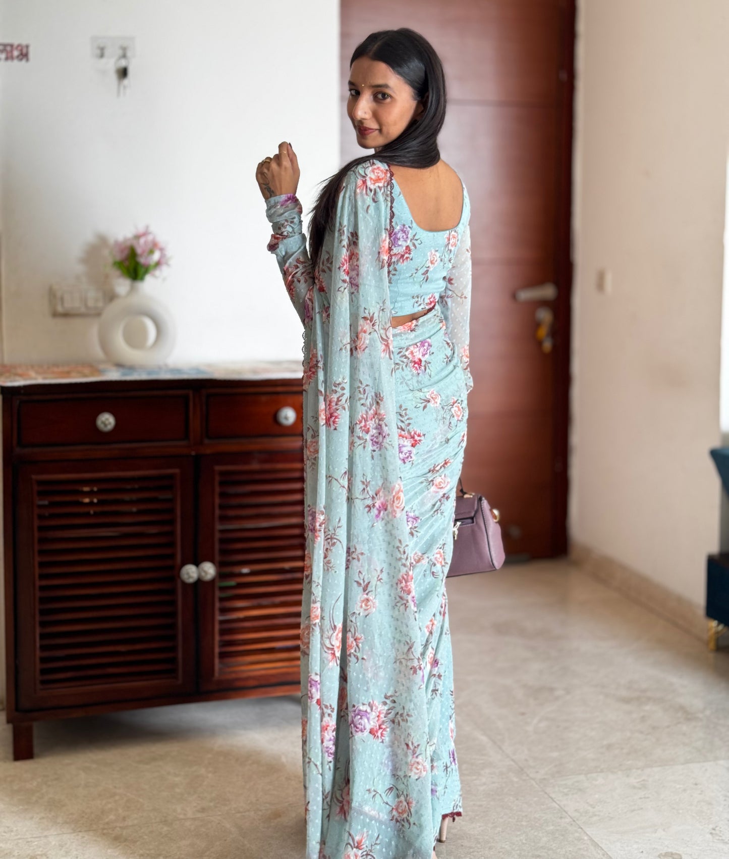 #MBA1960 Powder blue NOOR 1 min saree and blouse