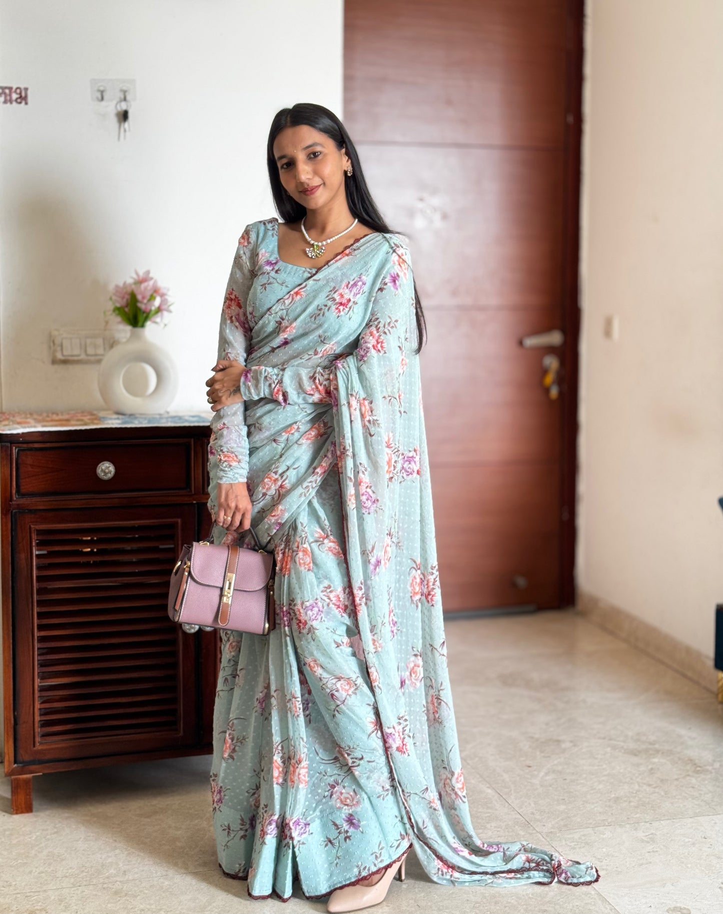 #MBA1960 Powder blue NOOR 1 min saree and blouse