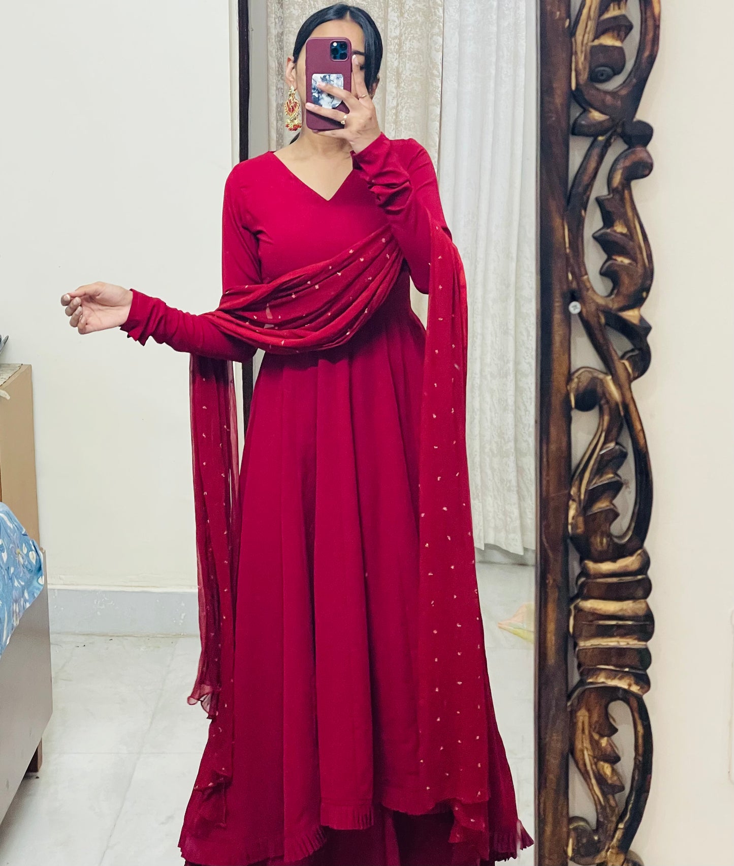 #MBA1826 High low anarkali set- Maroon