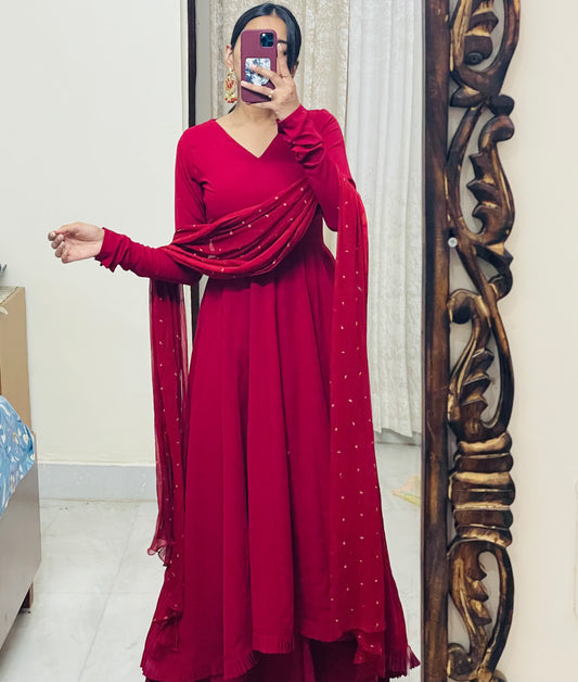 #MBA1826 High low anarkali set- Maroon