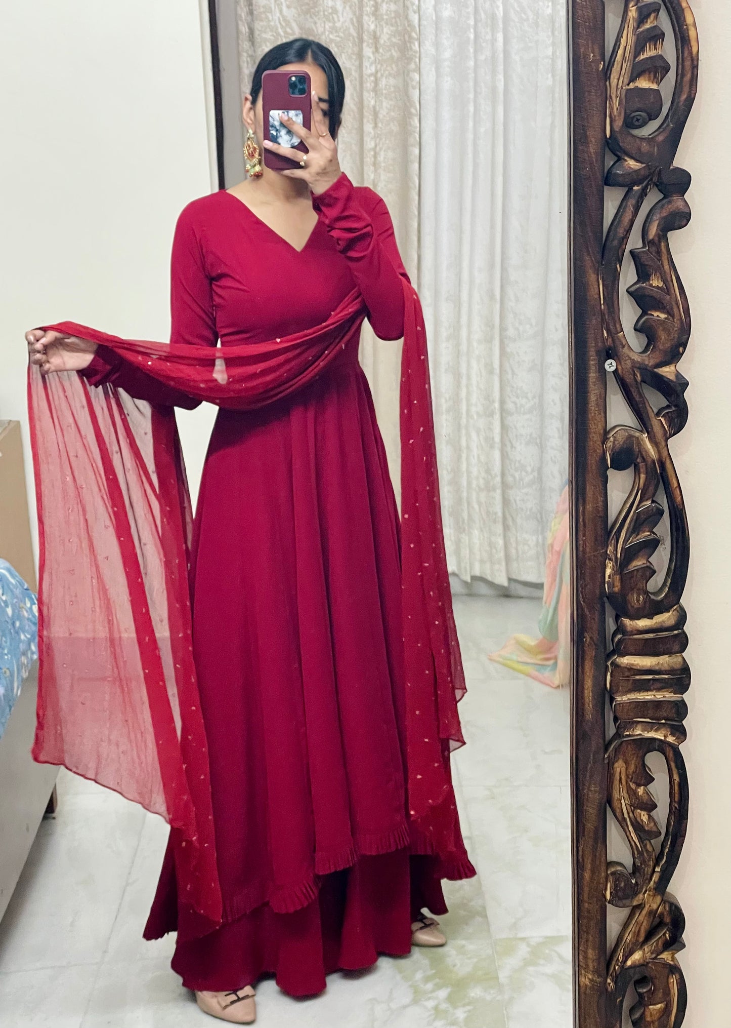 #MBA1826 High low anarkali set- Maroon