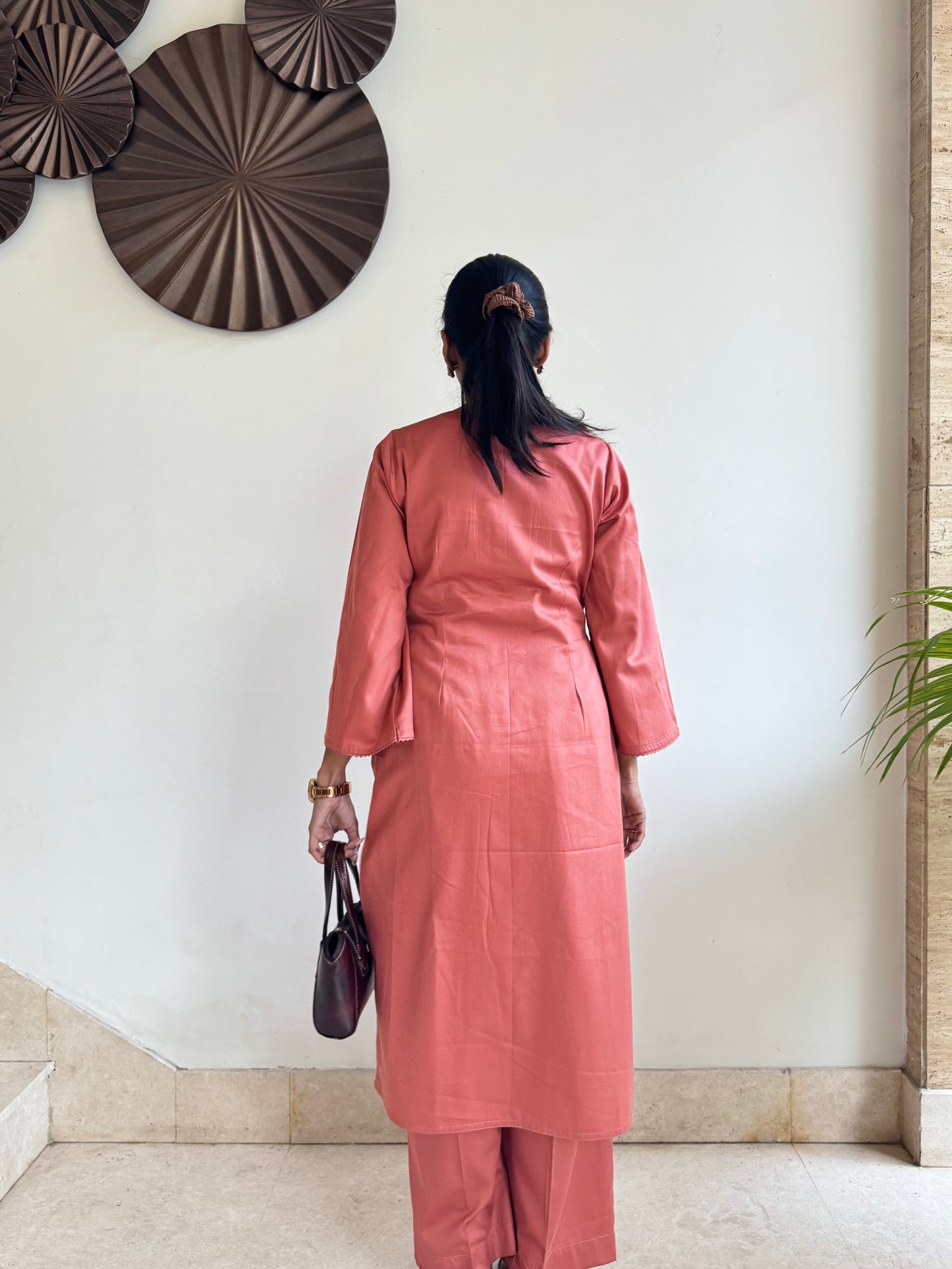 #MBA1803 Rozana Kurta pant set- Coral Peach