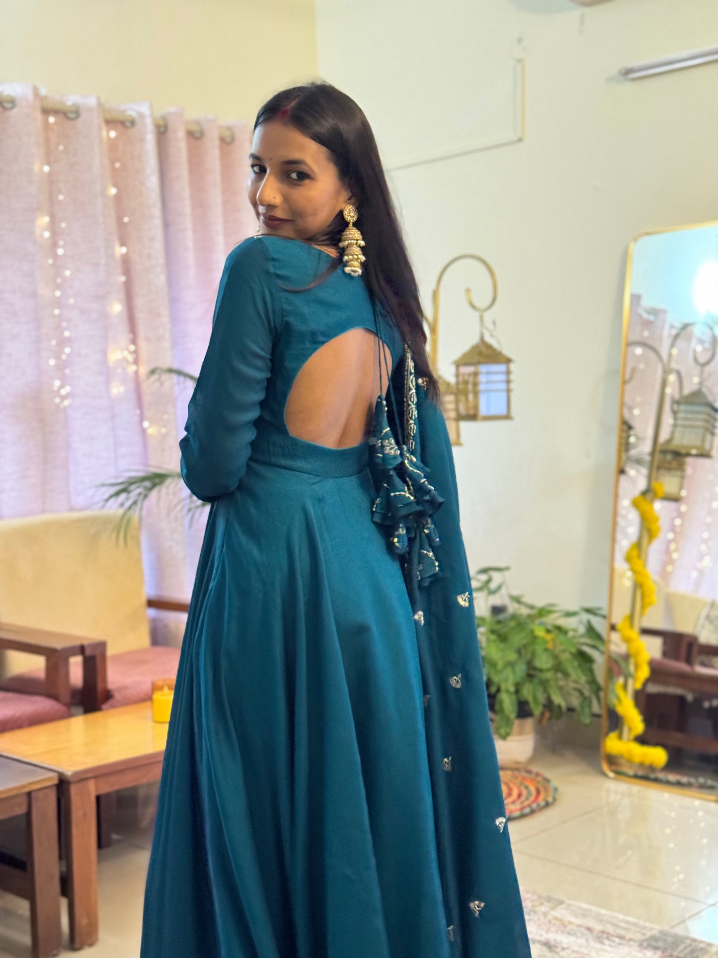 #MBA2056 Advika anarkali and dupatta- Peacock blue