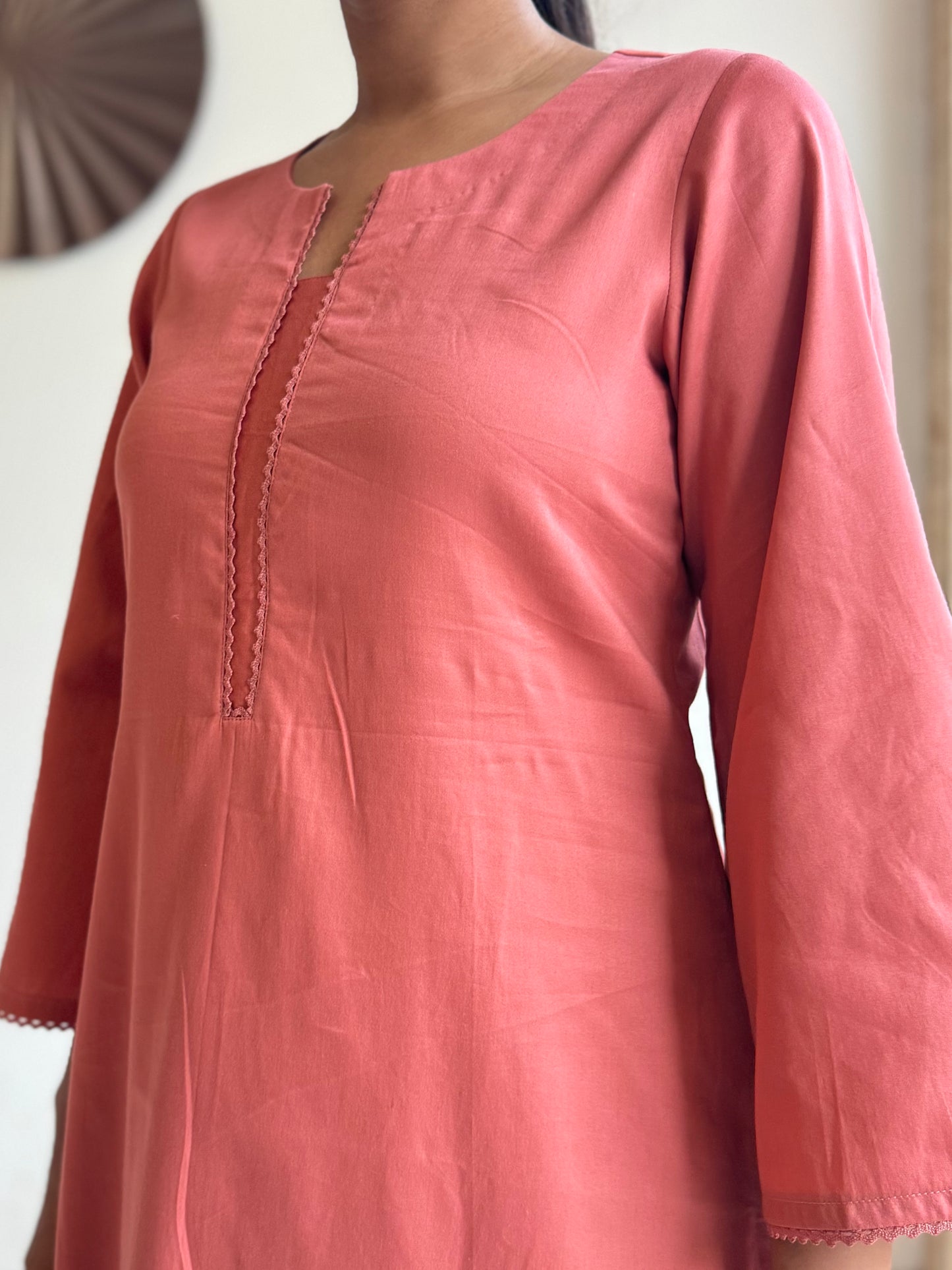 #MBA1803 Rozana Kurta pant set- Coral Peach