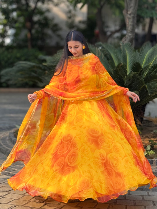 #MBA1966 Yellow Gulaabo anarkali and dupatta