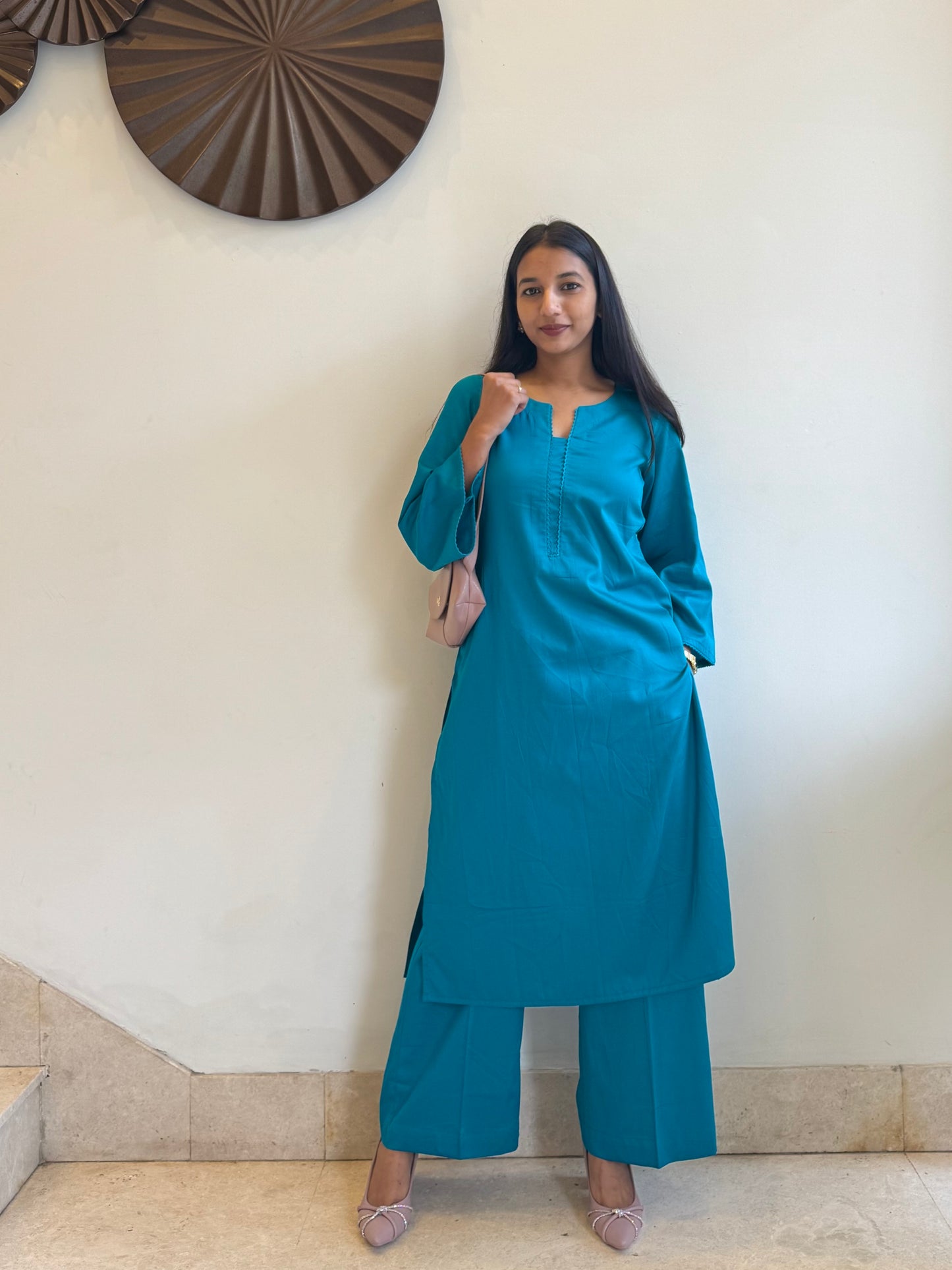 #MBA1807 Rozana Kurta pant set- Ferozi blue