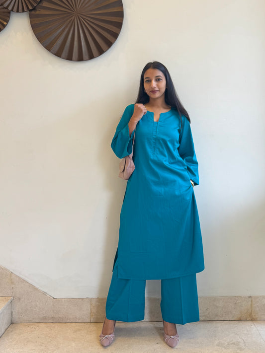 #MBA1807 Rozana Kurta pant set- Ferozi blue