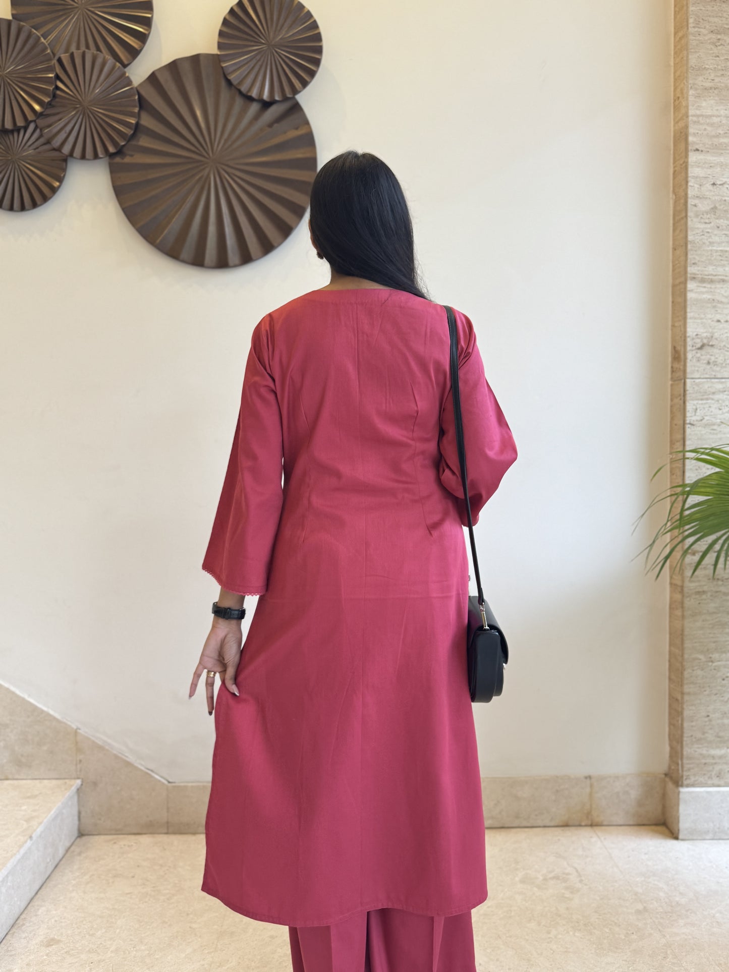 #MBA1806 Rozana Kurta pant set- Coral pink