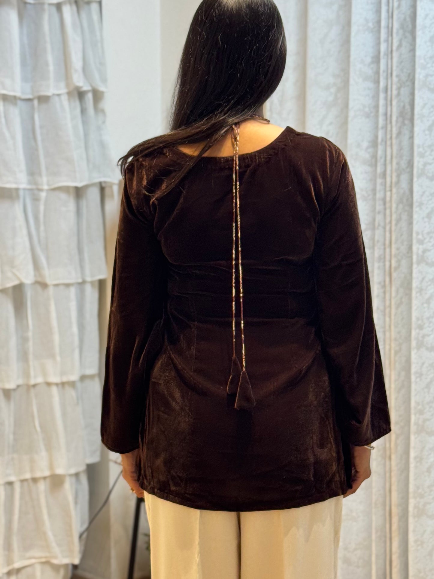 #MBA2065 Velvet short kurti- Chocolate