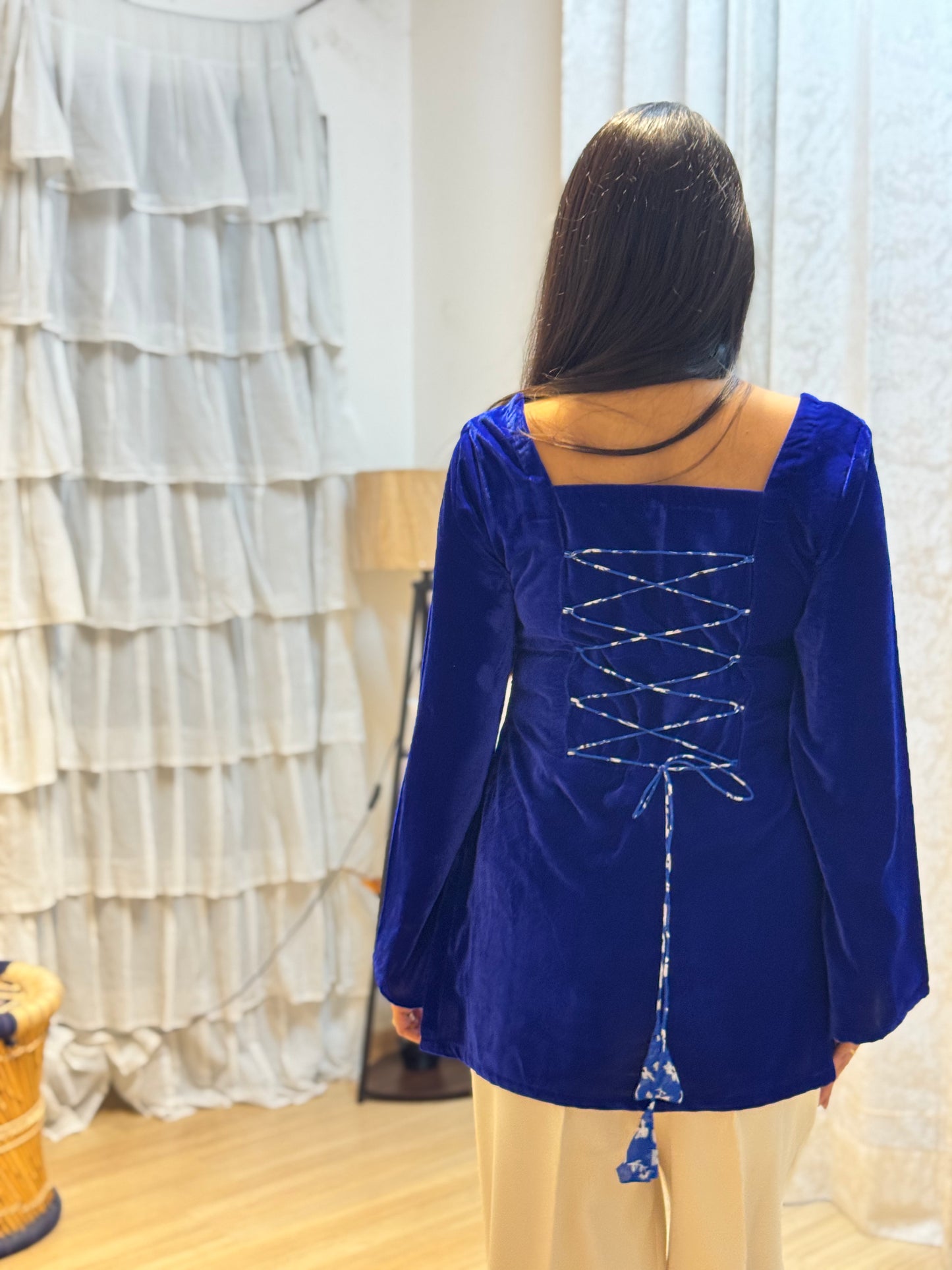 #MBA2062 Velvet short kurti- Royal blue