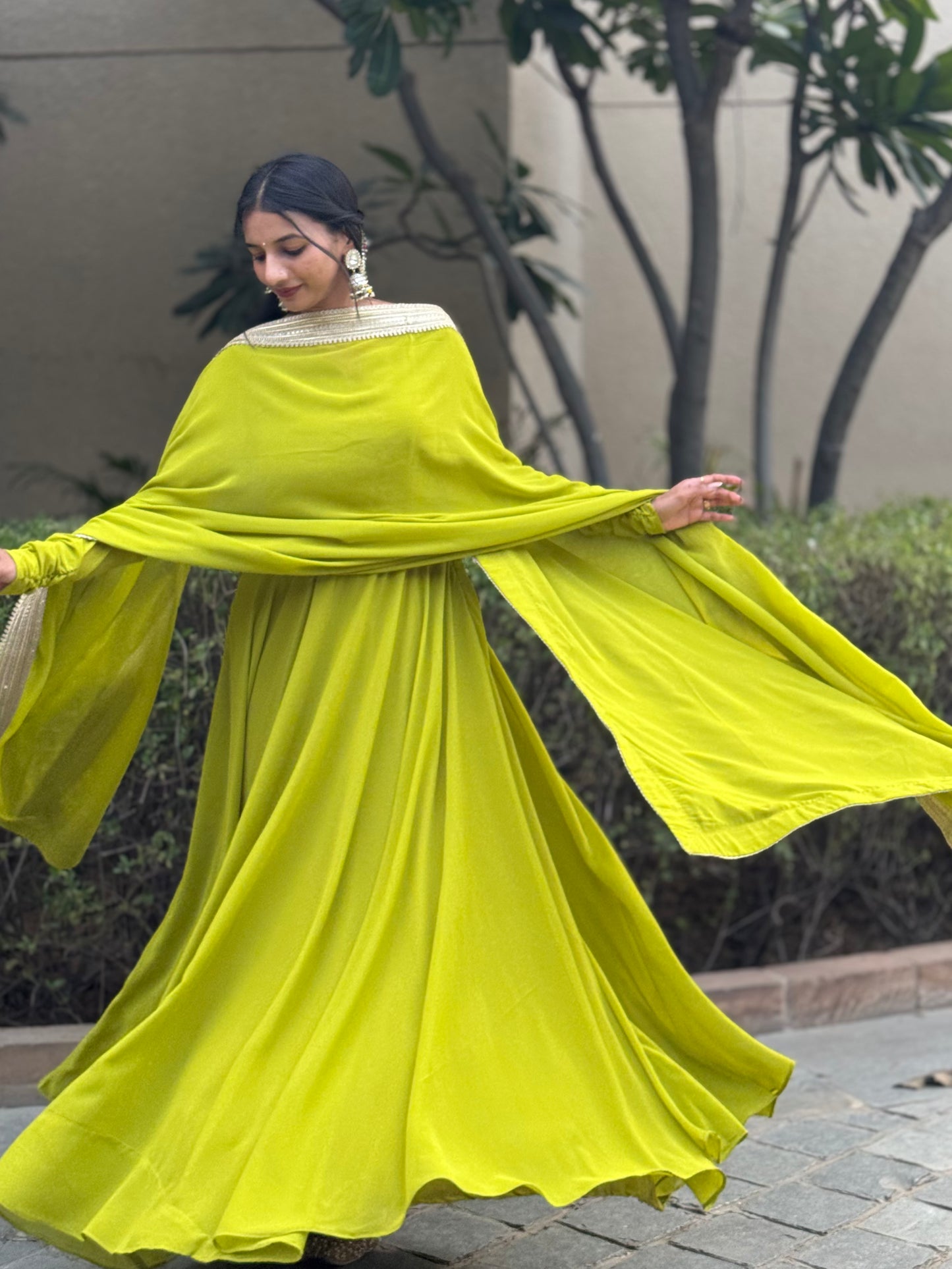 #MBA1818 Raima anarkali and dupatta- Parrot green