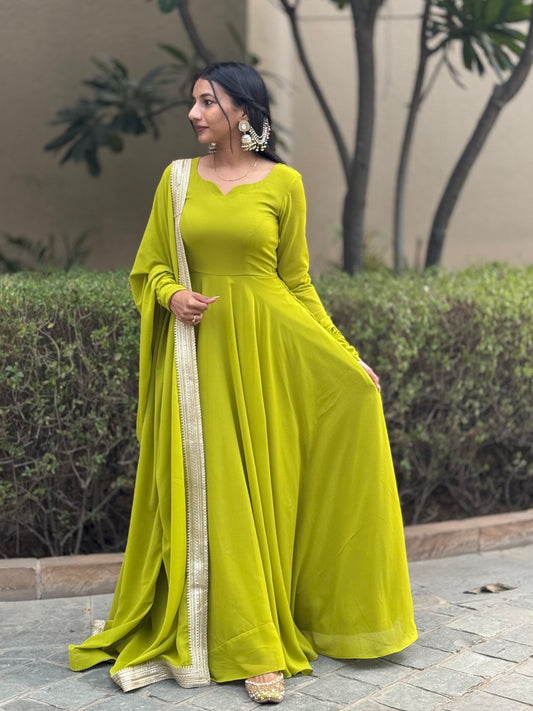 #MBA1818 Raima anarkali and dupatta- Parrot green