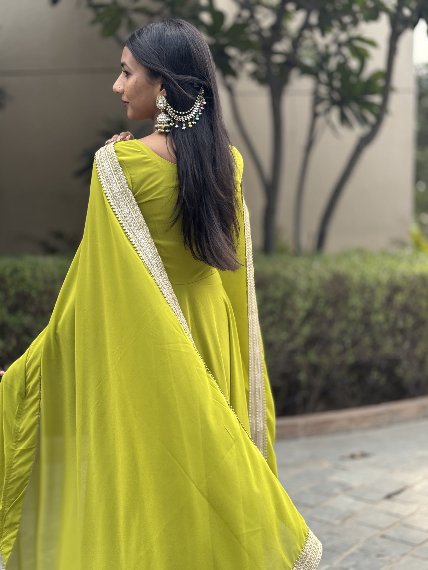 #MBA1818 Raima anarkali and dupatta- Parrot green