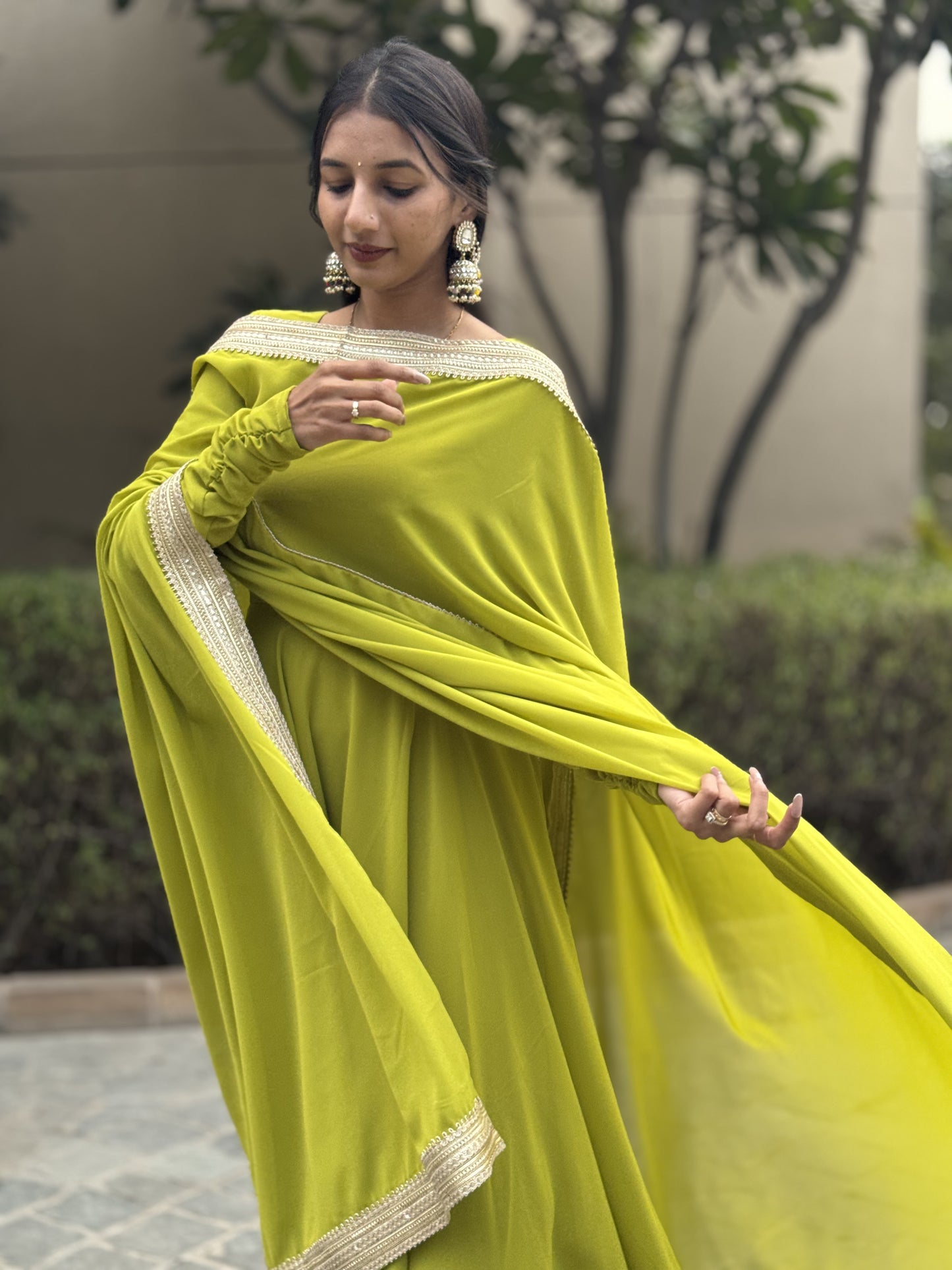 #MBA1818 Raima anarkali and dupatta- Parrot green