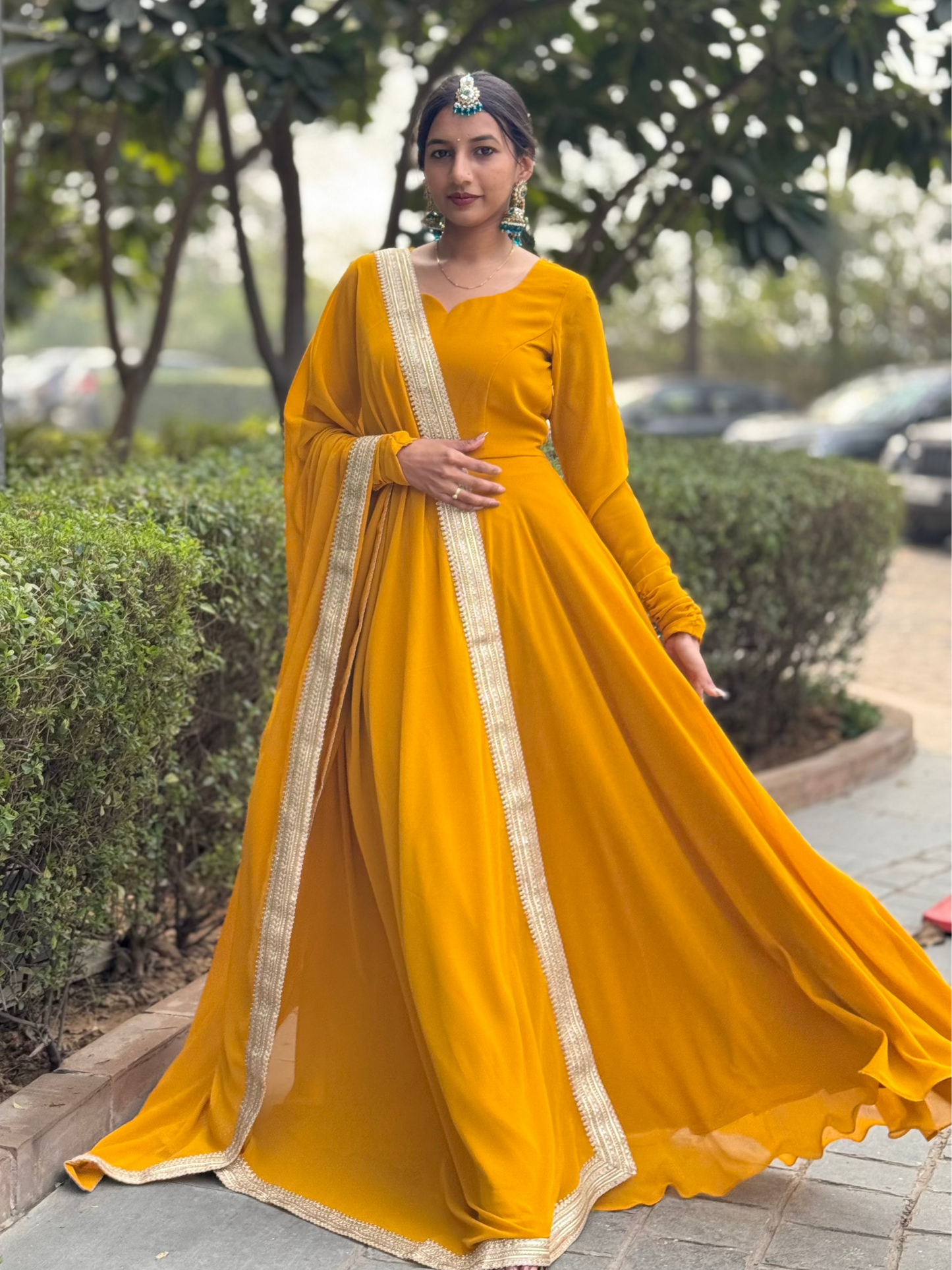 #MBA1333 Raima anarkali and dupatta- Mustard yellow