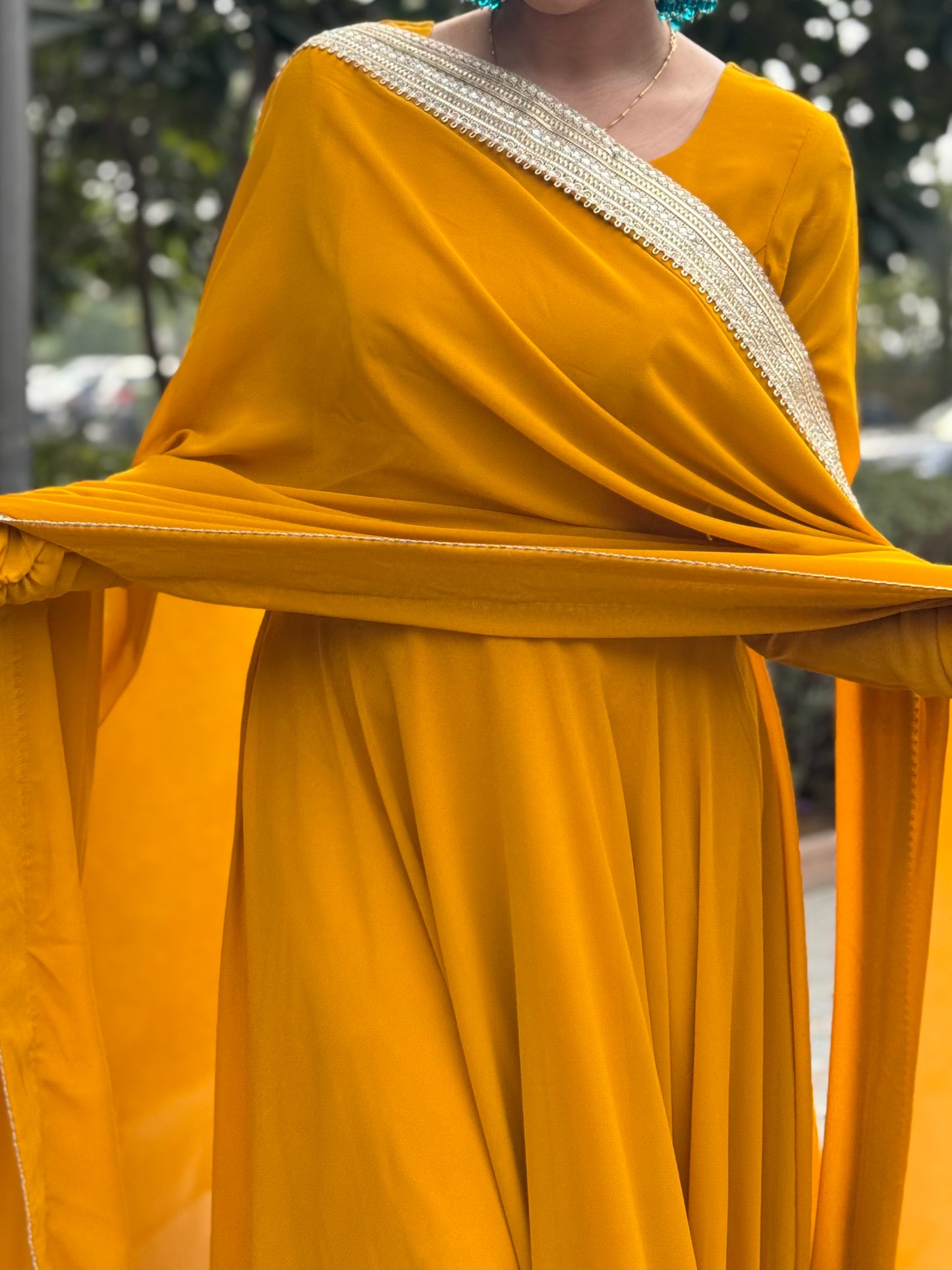 #MBA1333 Raima anarkali and dupatta- Mustard yellow