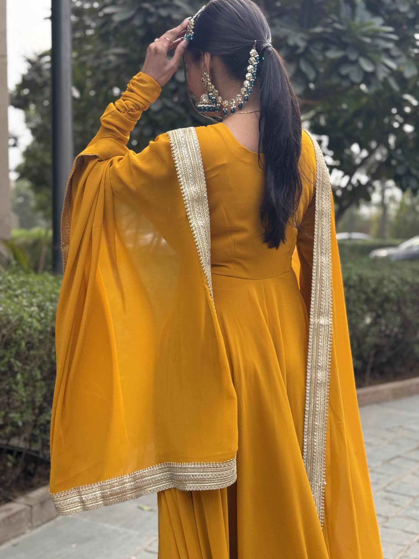#MBA1333 Raima anarkali and dupatta- Mustard yellow