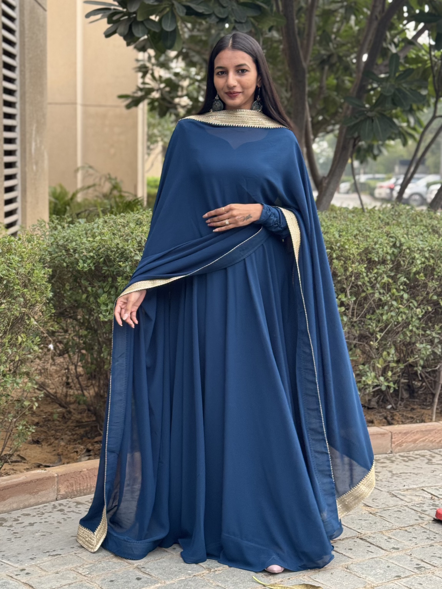 #MBA1049 Raima anarkali and dupatta- Peacock blue