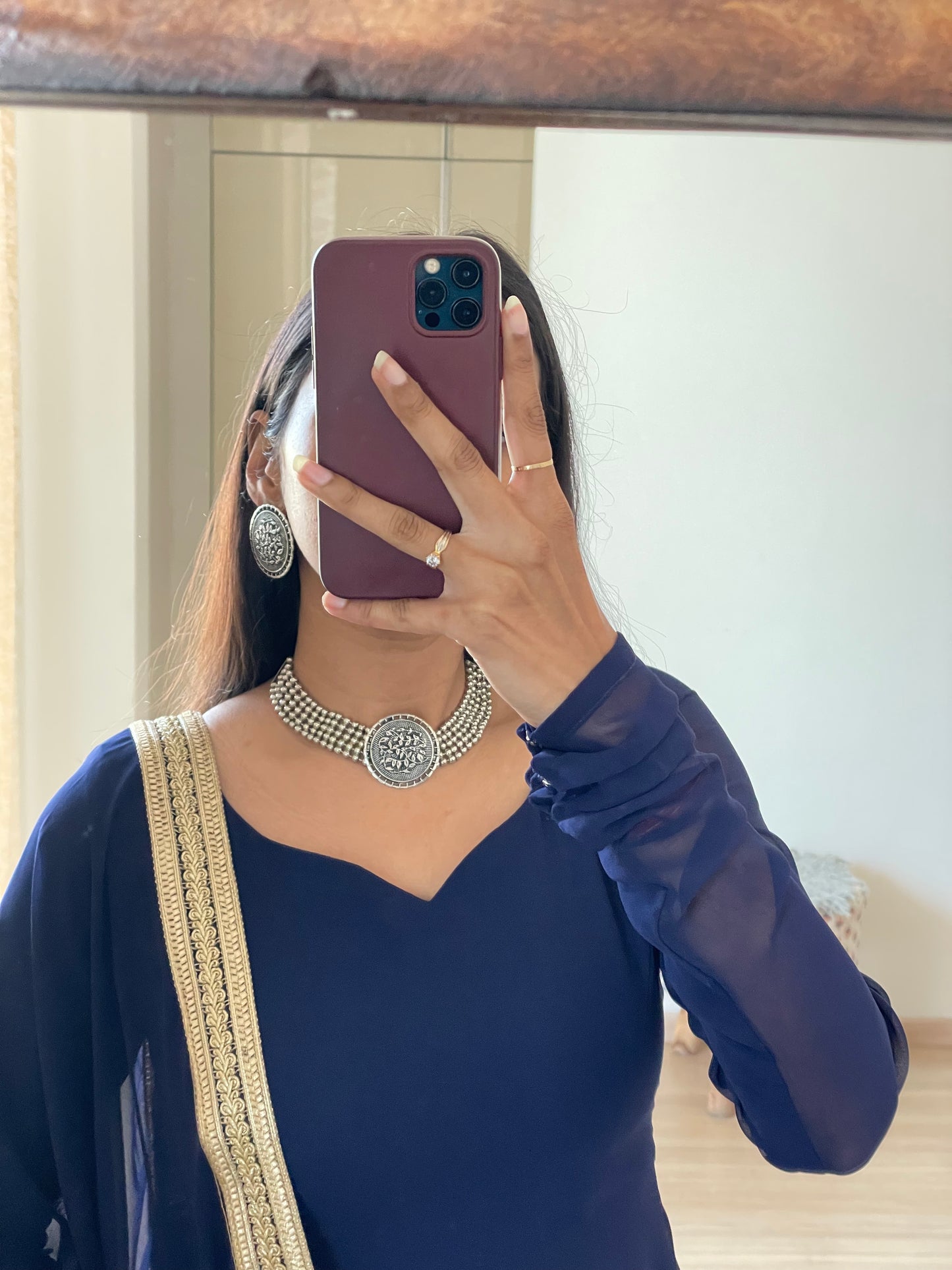 #MBA1329 Raima anarkali and dupatta- Navy blue