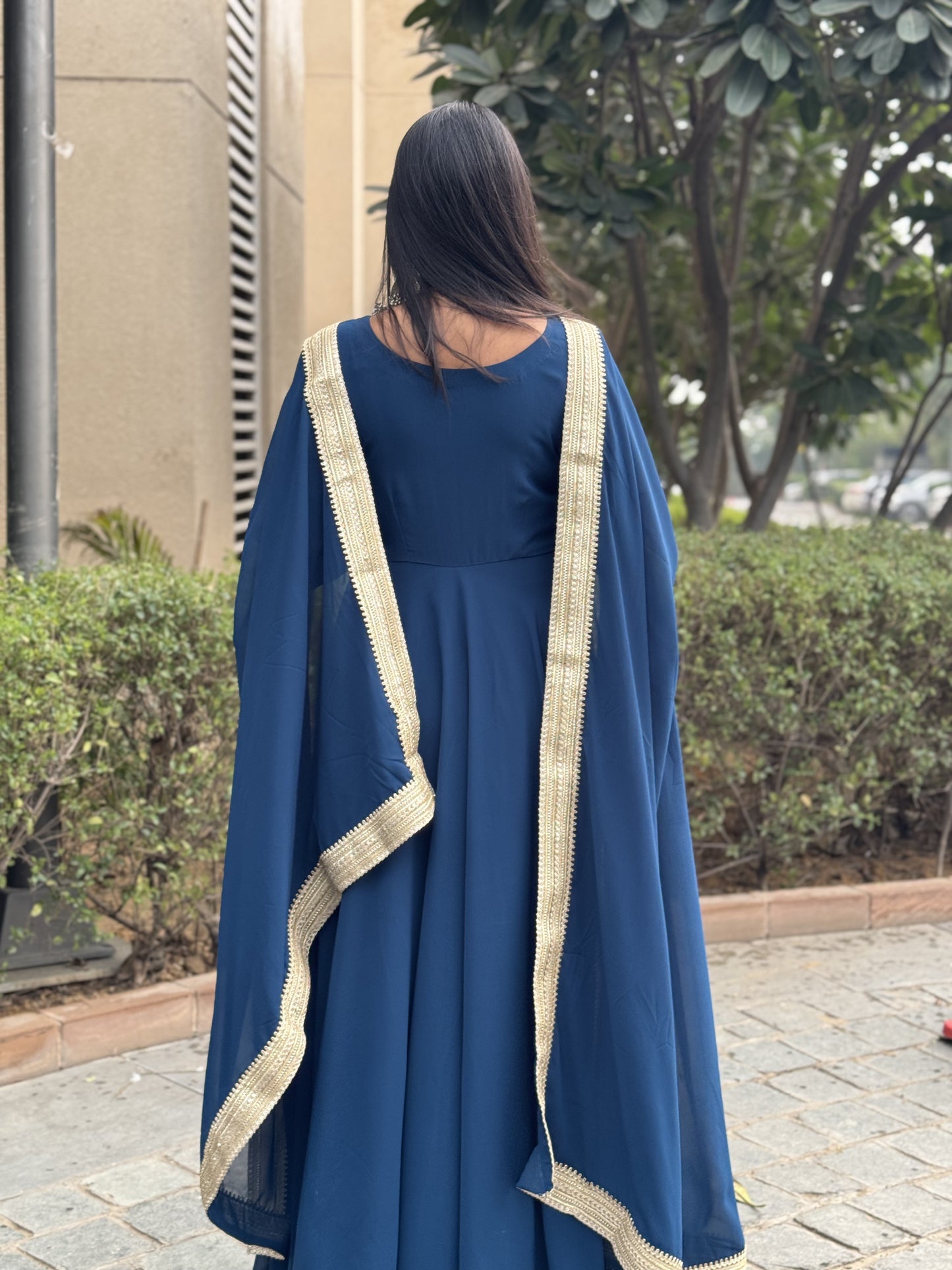 #MBA1049 Raima anarkali and dupatta- Peacock blue