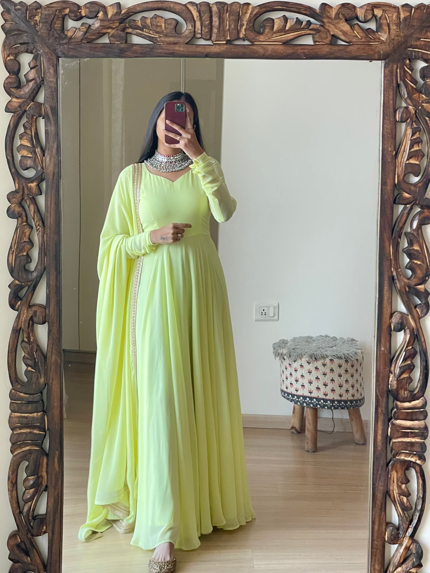 #MBA1316 Raima anarkali and dupatta-Lime green