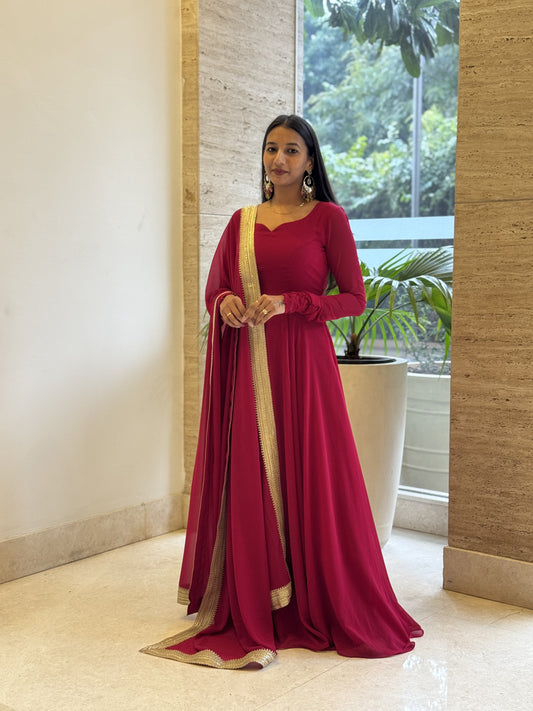 #MBA1328 Raima anarkali and dupatta-Rani pink