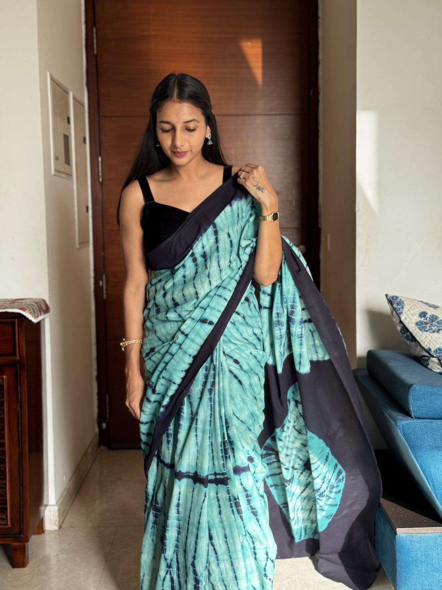 #MBA1972 Bengali cotton hand dyed saree- Blue