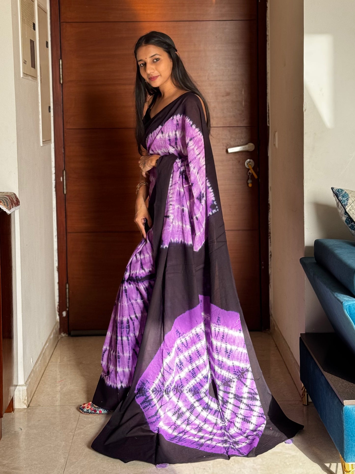 #MBA1973 Bengali cotton hand dyed saree- Purple