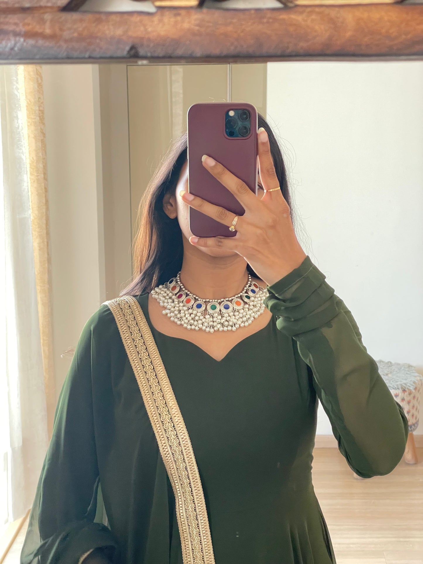 #MBA1331 Raima anarkali and dupatta-Mehendi green
