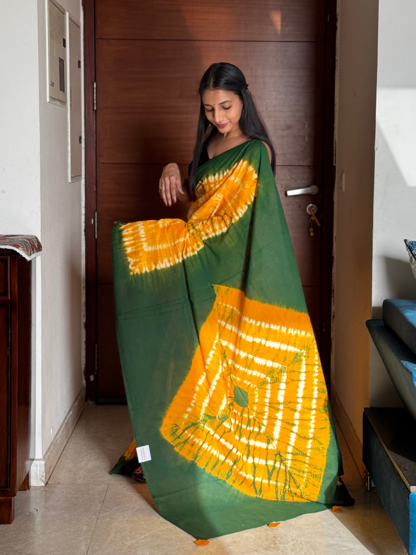 #MBA1974 Bengali cotton hand dyed saree- Yellow