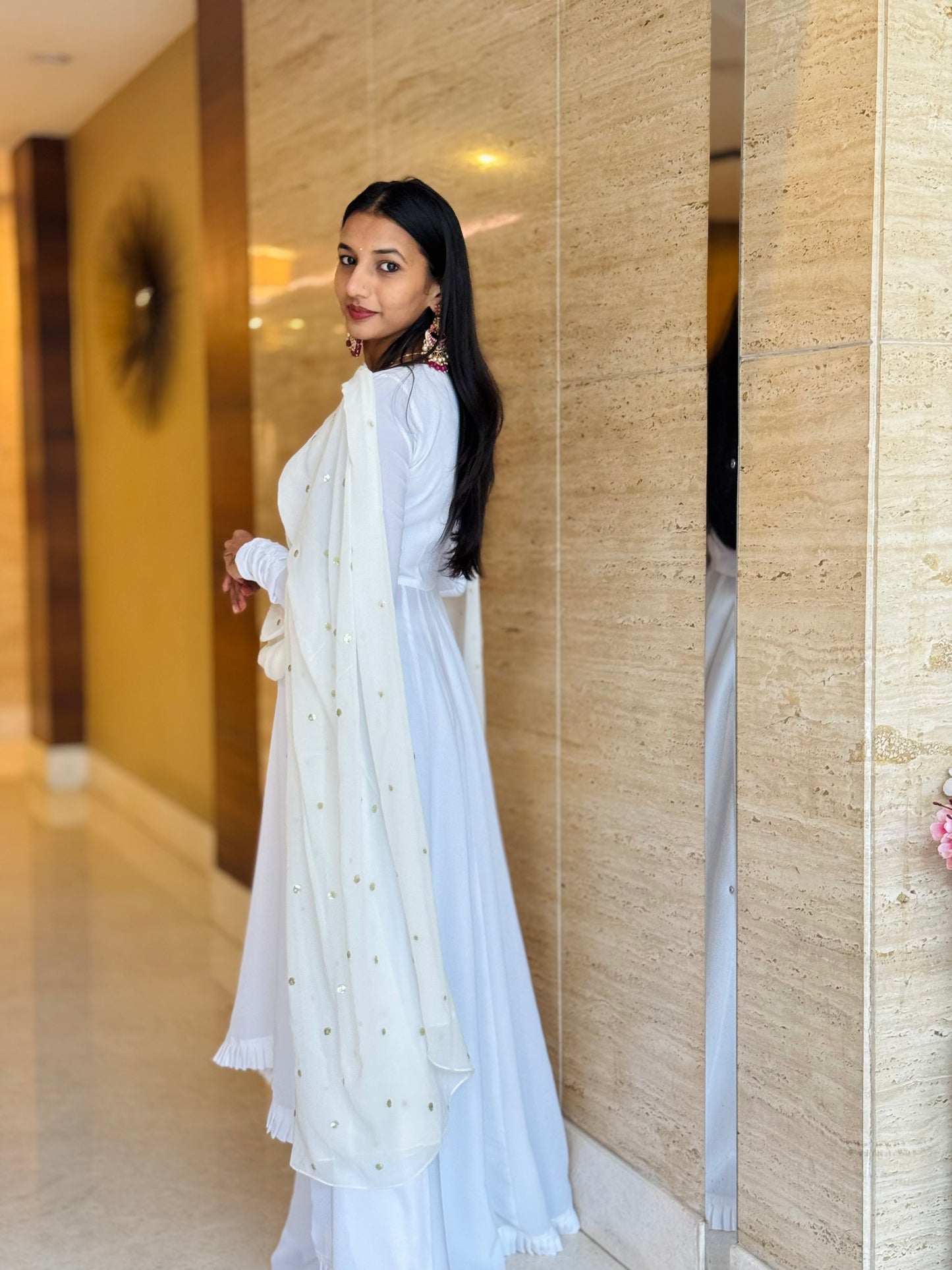 #MBA1820 High low anarkali set- white