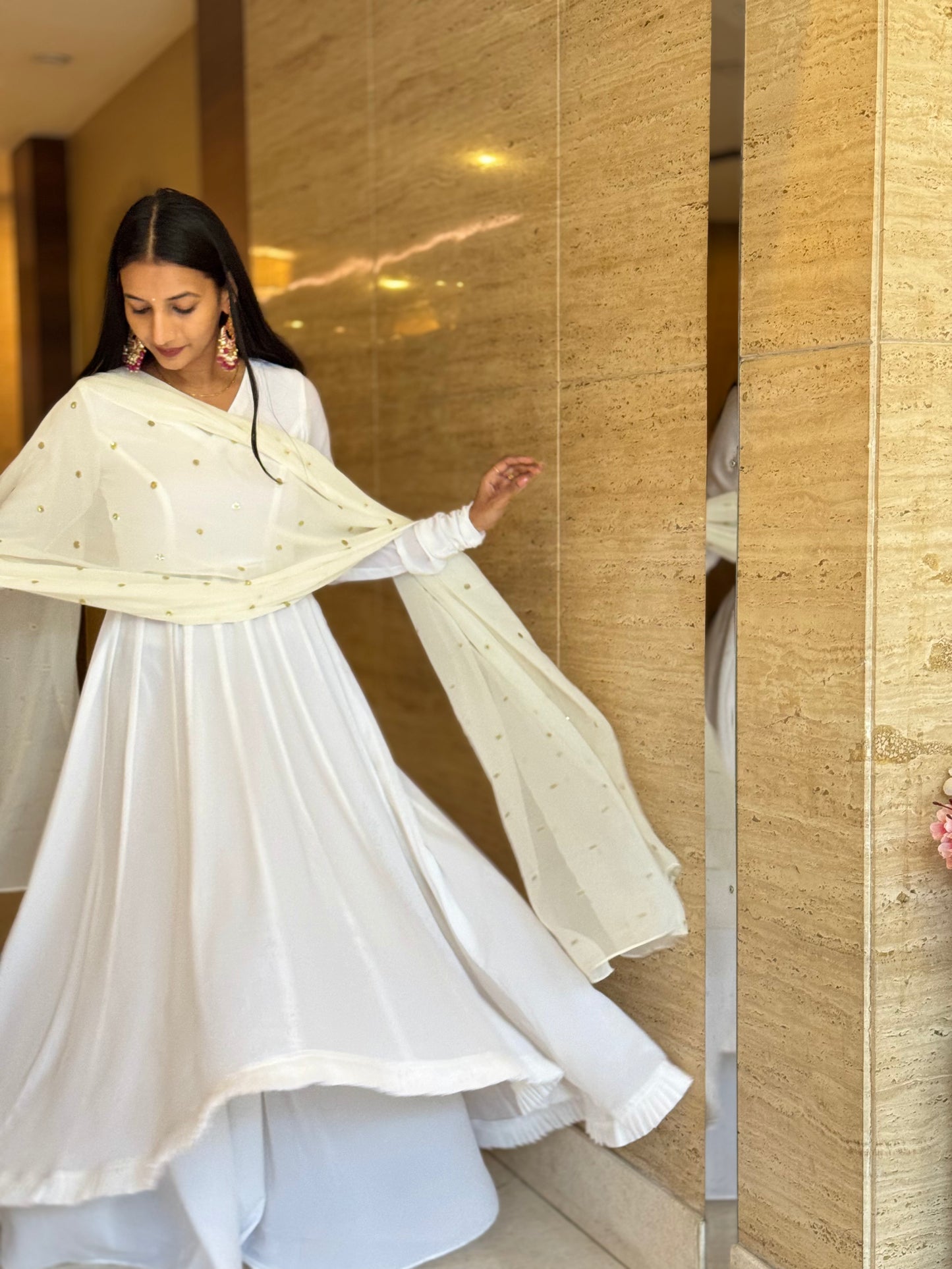 #MBA1820 High low anarkali set- white