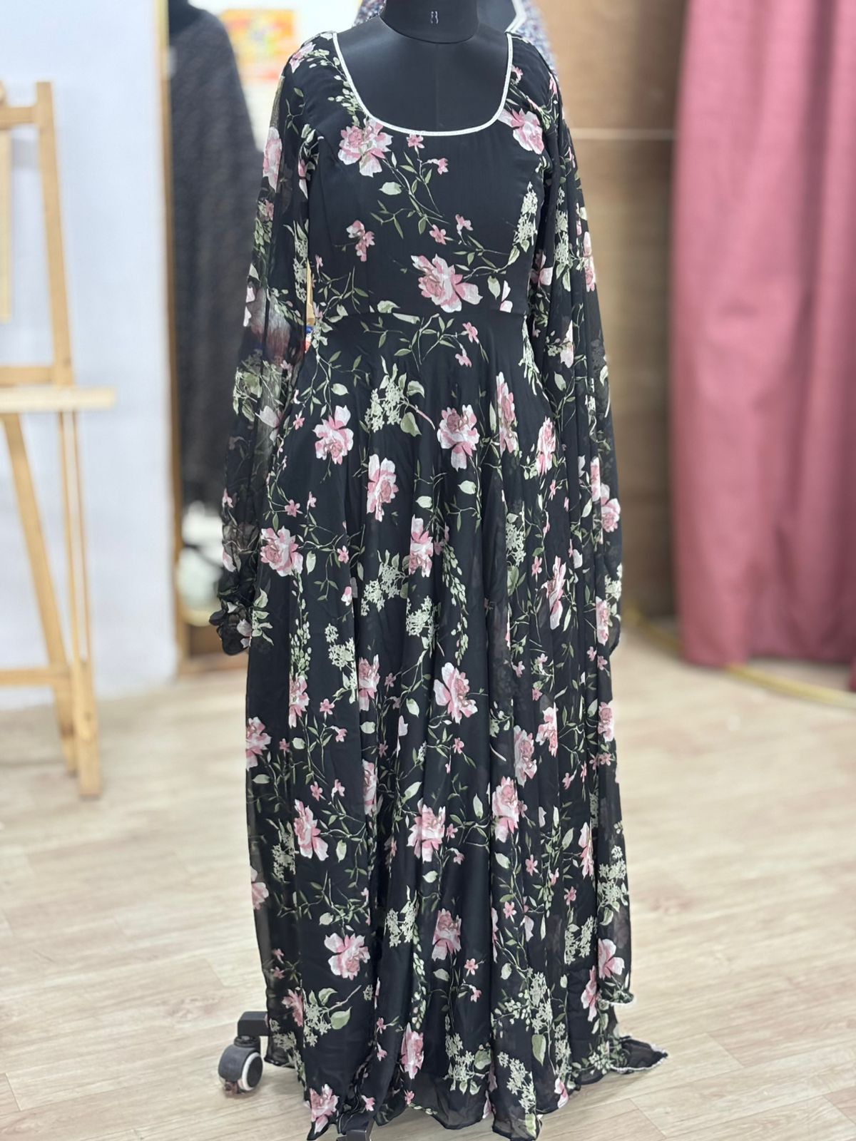 Black floral anarkali and dupatta