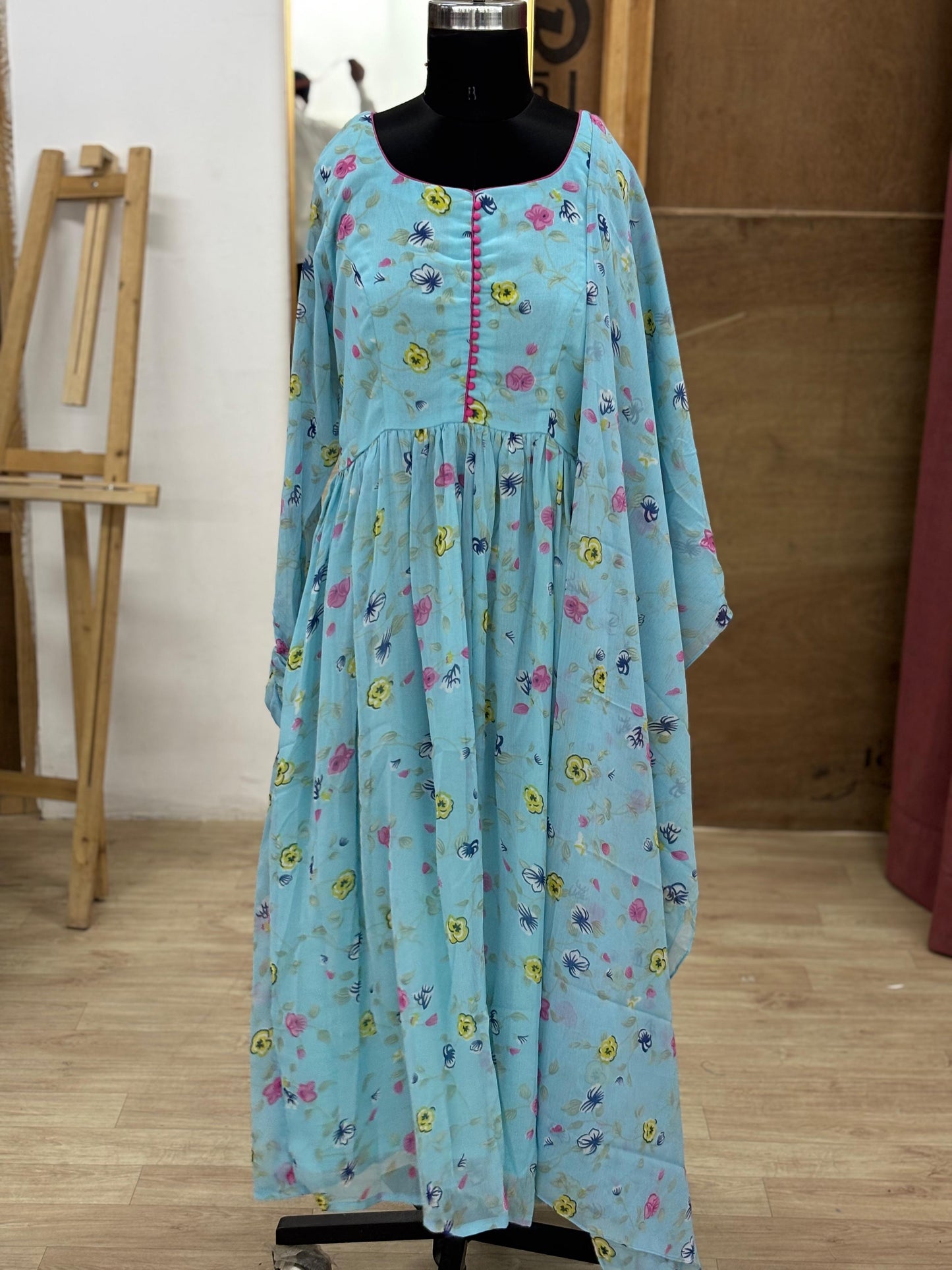 Sky blue gather kurta and dupatta