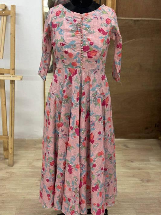 Cotton pink anarkali