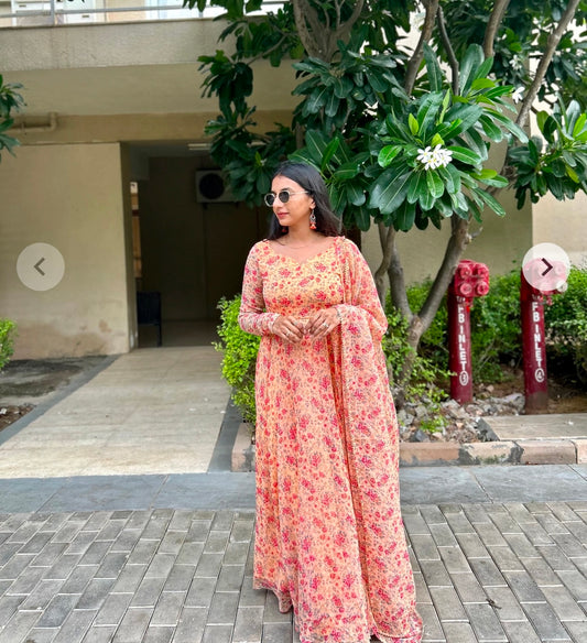 #MBA1834 Bahar gota anarkali and dupatta- Orange