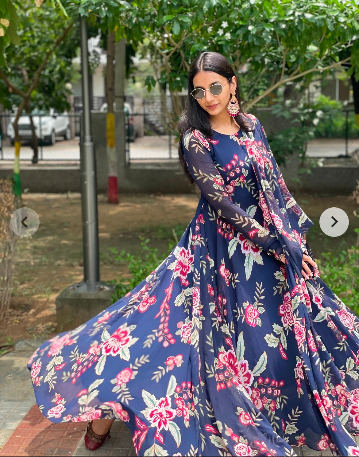 #MBA1837 Safia blue floral anarkali and dupatta