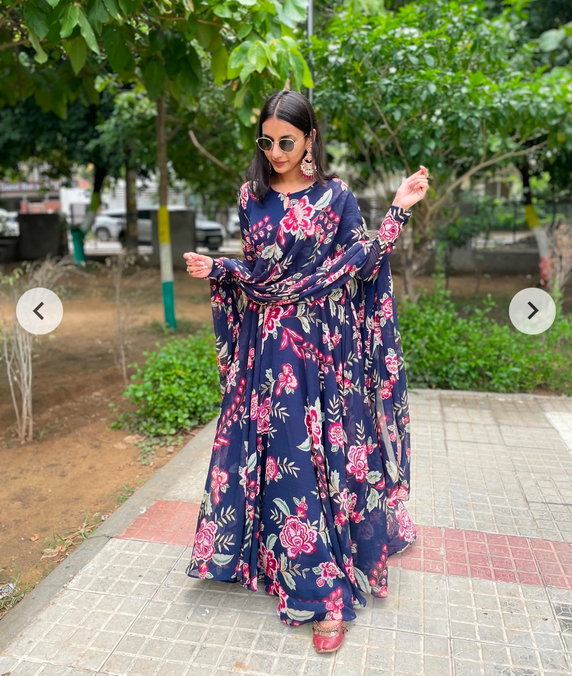 #MBA1837 Safia blue floral anarkali and dupatta