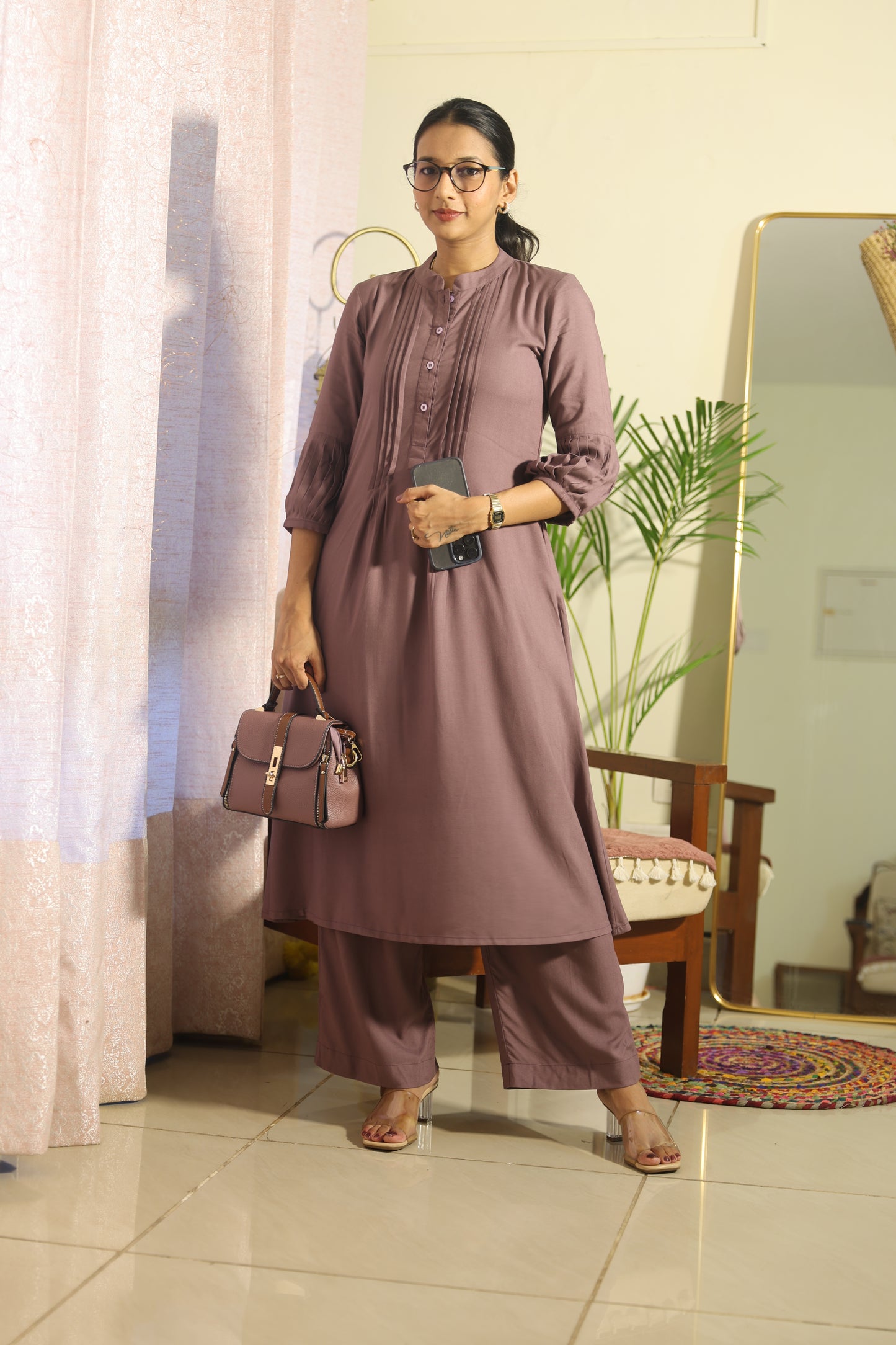 #MBA2099 Pintuck coord set- Dark Mauve