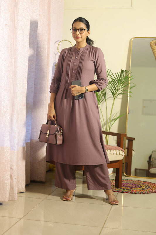 #MBA2099 Pintuck coord set- Dark Mauve