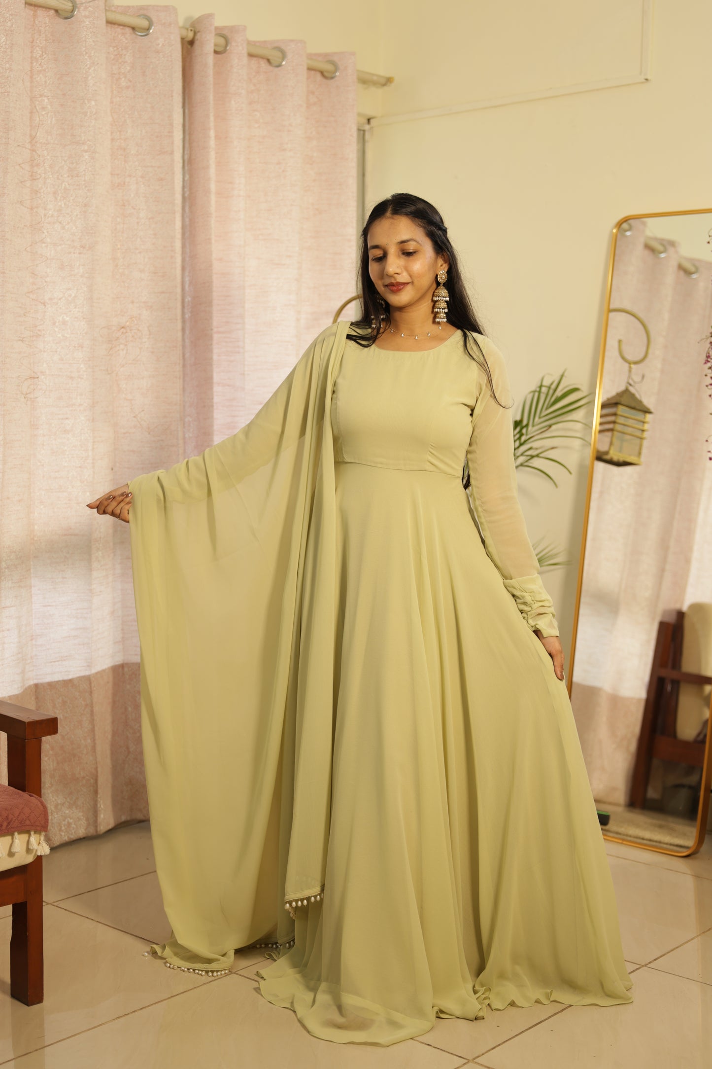 #MBA2143 Pistachio jacket anarkali dupatta set