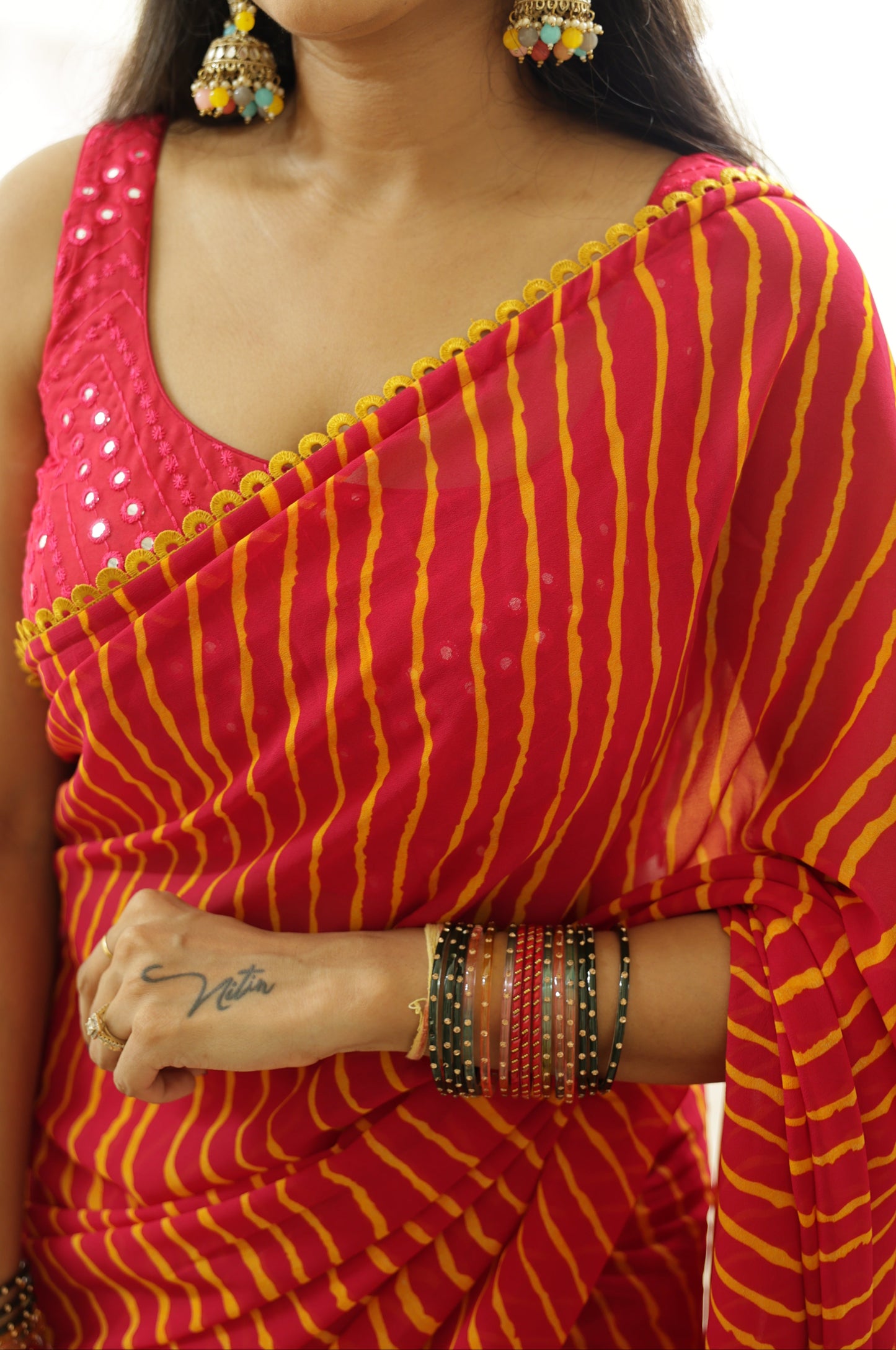 #MBA2146 Leheriya 1 min saree- Pink