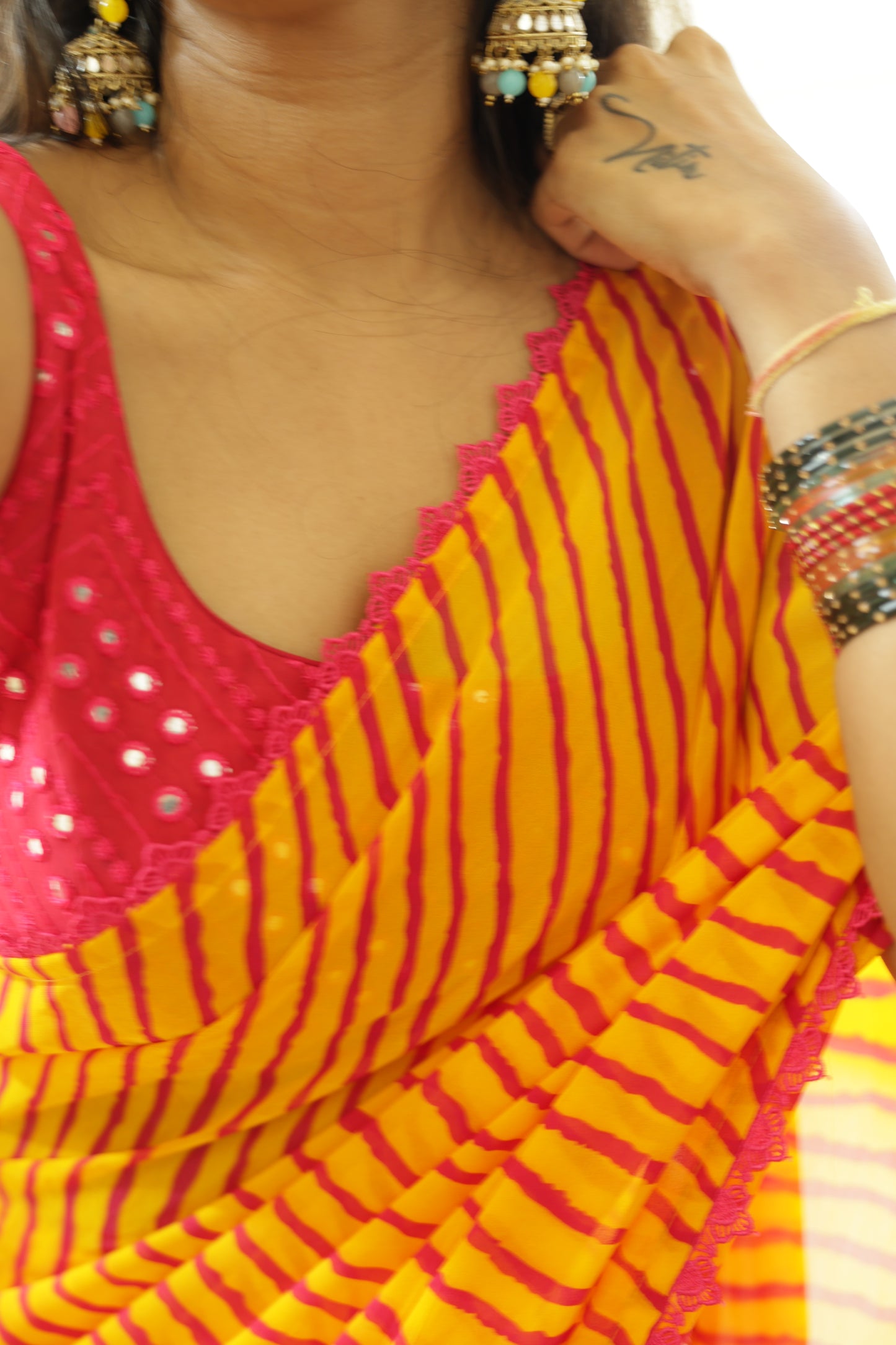 #MBA2145 Leheriya 1 min saree- Yellow
