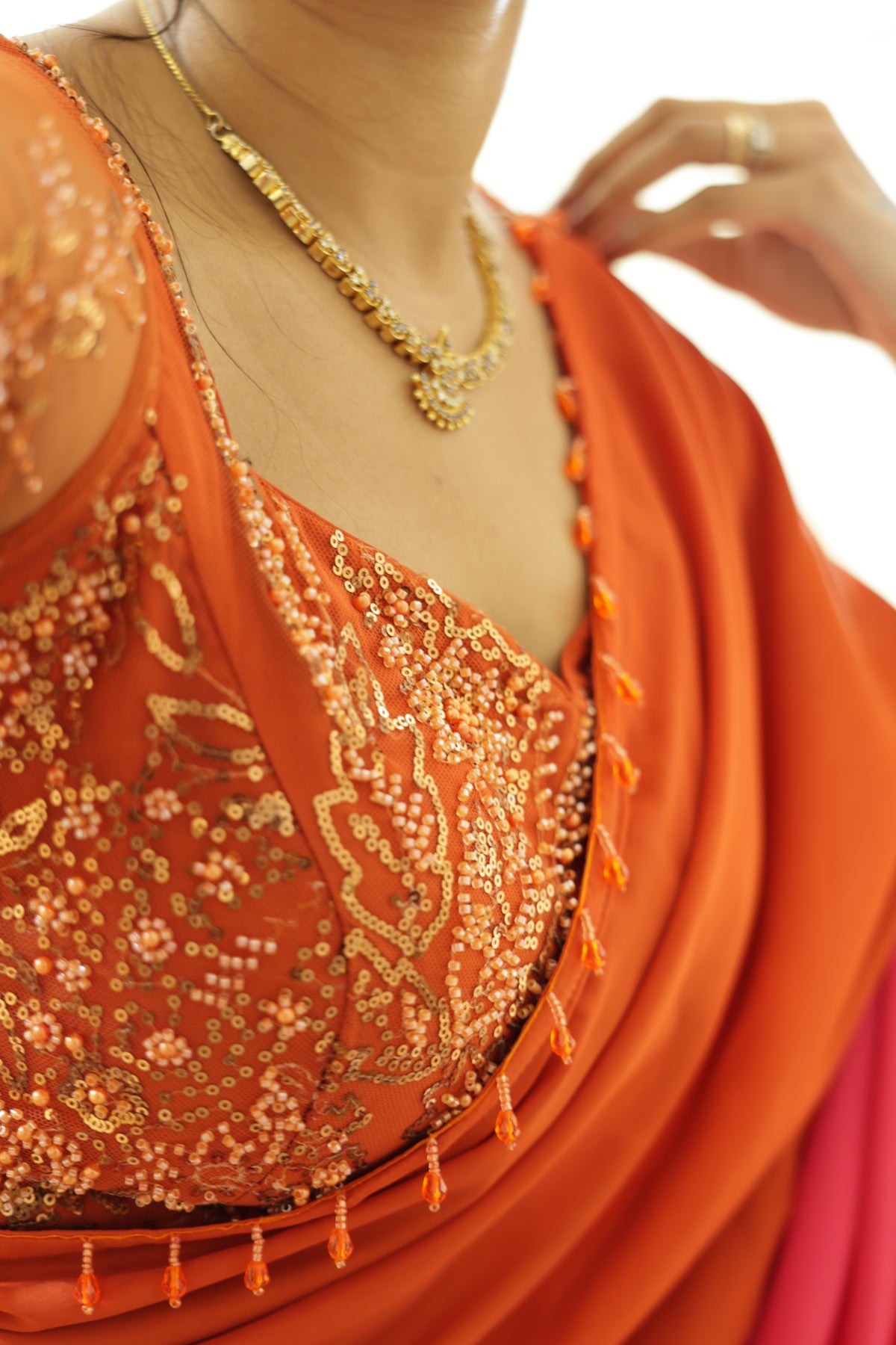 #MBA2160 Rangrez 1 min saree and blouse-Orange pink