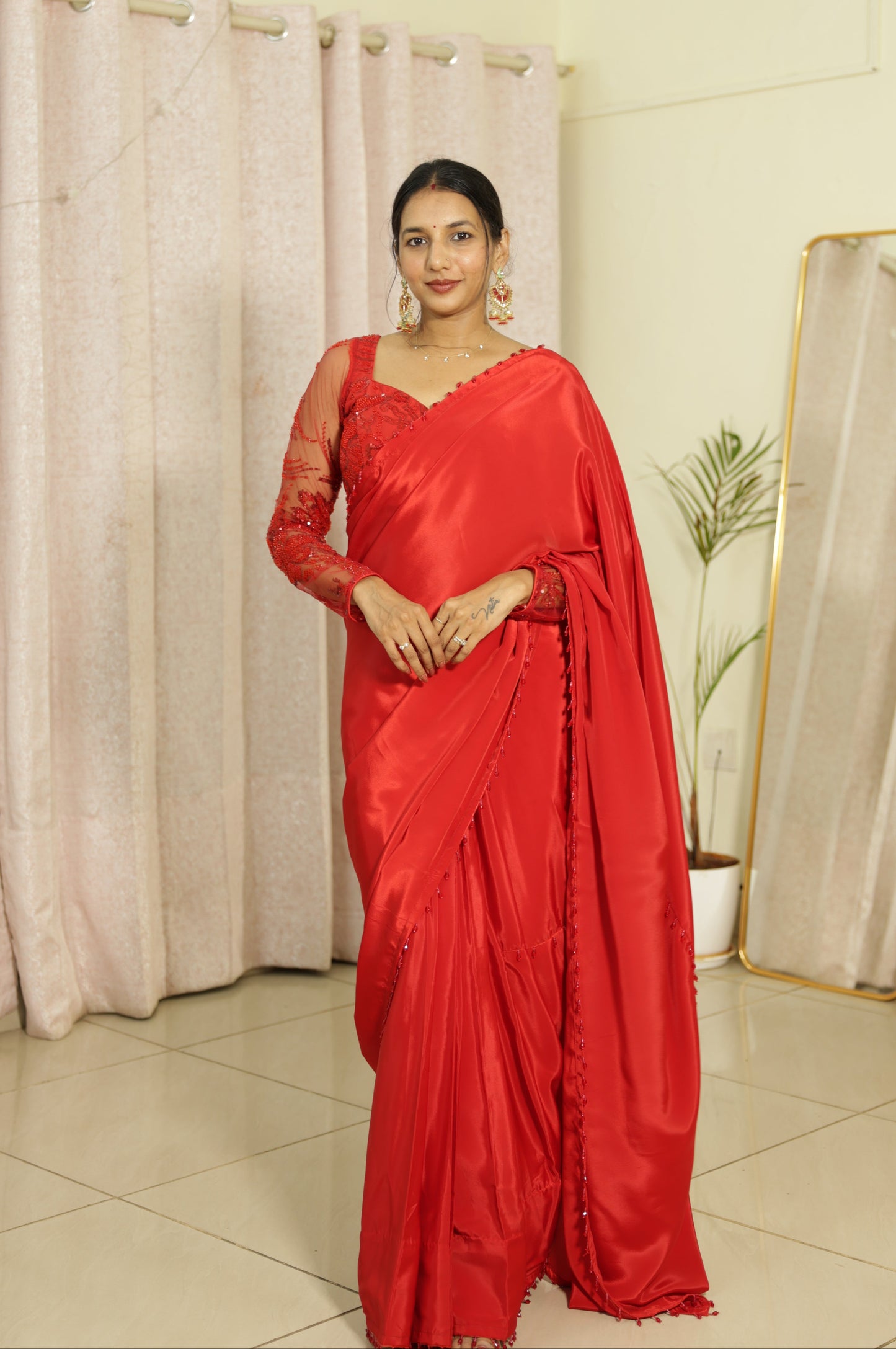 #MBA2161 Laalima 1 min saree and blouse- RED