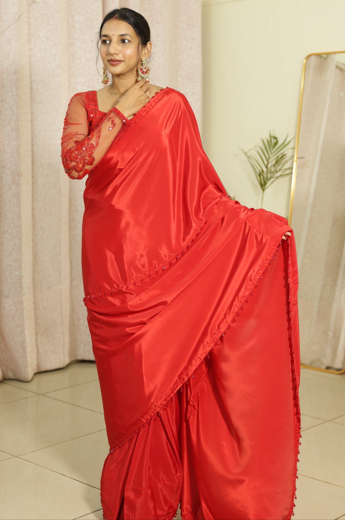 #MBA2161 Laalima 1 min saree and blouse- RED